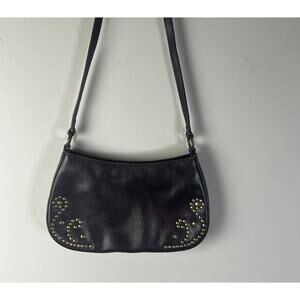 VTG Express Small Leather Hobo Baguette Purse Studded Brown Gold Y2K